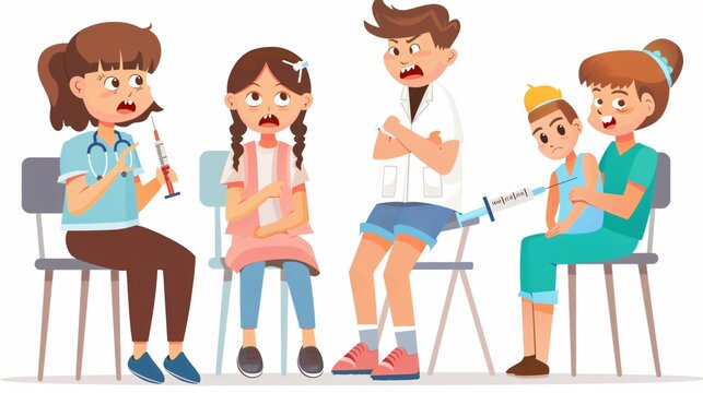 Fearful Children Avoiding Doctor's Vaccine Injection - Pediatric Health Anxiety