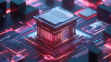 Futuristic digital showcasing of banking regulations and compliance documents, banking, regulations, compliance