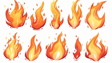 Vivid Fire Flames Isolated on White Background for Designs and Projects