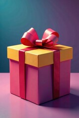 Obraz premium Colorful gift box with a big bow and ribbon on top, gift, bow