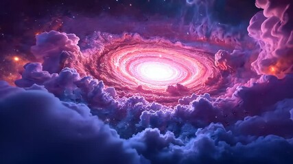 Abstract galaxy with pink swirls and clouds. Space background. Fantastic cosmos animation for design, website, presentation. Motion animation.