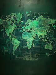 Obraz premium A digital representation of a world map connected by glowing lines, symbolizing global connectivity and network communications.