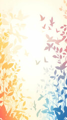 Fototapeta premium Colorful foliage, birds, sunrise, nature, card design