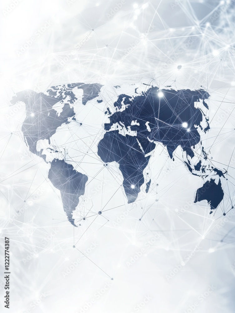 Wall mural abstract global network concept with a world map and connection lines, a technology background in wh