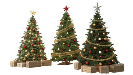 Christmas tree and decorations star shape with christmas balls isolated on white or transparent background 