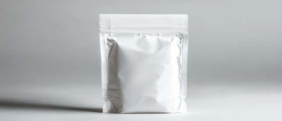 A plain white sealed packaging bag, likely for storing powdered substances or products.