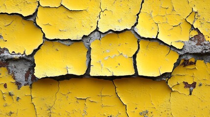A background of cracked yellow paint with visible rust spots underneath.
