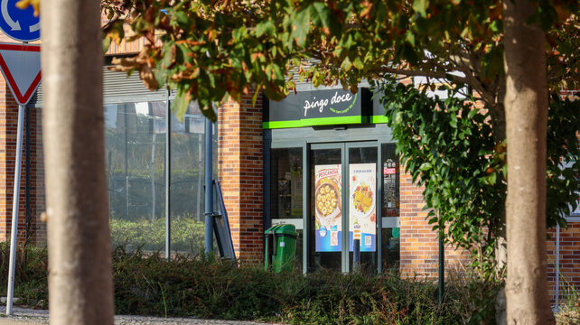 Pingo doce supermarket storefront in portugal during sunny autumn day