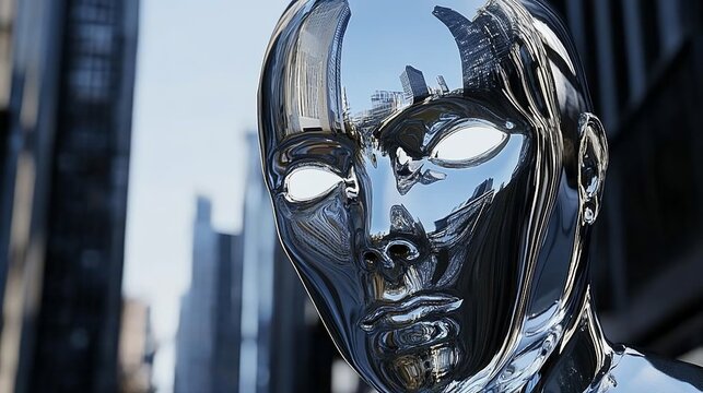 Chrome Head: A Metallic Reflection of Urban Life