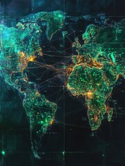 Global network with glowing lines connecting continents