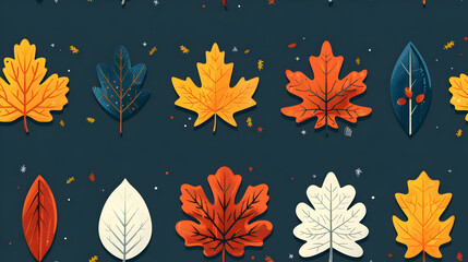 Obraz premium A colorful arrangement of autumn leaves on a dark background.