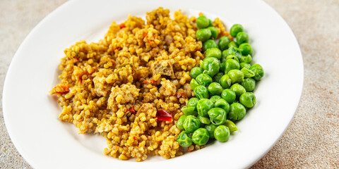 boulgur quinoa dish with vegetables vegetarian dish vegetable food fresh tasty food dish delicious gourmet food background on the table rustic food top view copy space keto and paleo diet