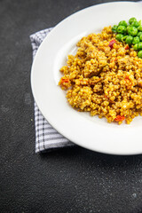 boulgur quinoa dish with vegetables vegetarian dish vegetable food fresh tasty food dish delicious gourmet food background on the table rustic food top view copy space keto and paleo diet