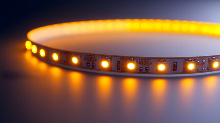 Primer plano de luces de tiras LED blancas cálidas para la decoración del hogar y venta ecommerce