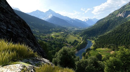 Naklejka premium Serene Mountain Valley Landscape