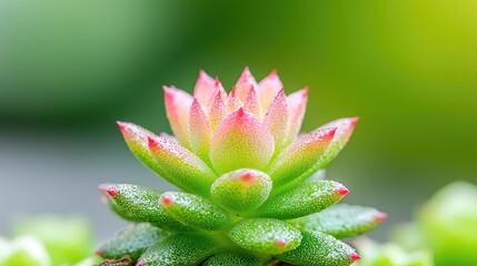 Pink succulent plant close-up, garden background, nature detail, botanical photography