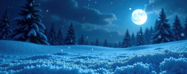 Naklejka premium Frosty night scene with blue background snowflakes and moonlight, Snowflakes, Ice