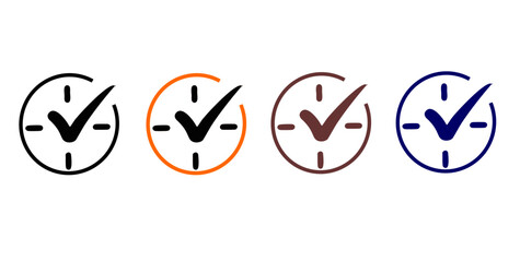 Fototapeta premium Check mark on clock vector icon set