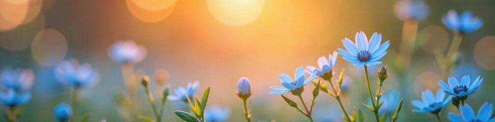 Obraz premium Gentle orange hues surround delicate blue flowers, softfocus, nature