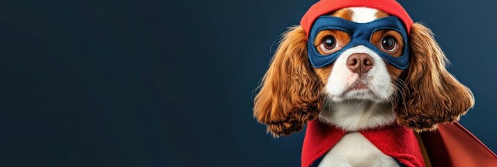 Fototapeta premium Cavalier King Charles Spaniel dog in superhero costume.
