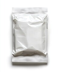 A sealed, shiny white package, likely containing a product or material.