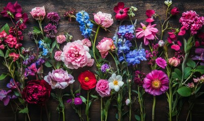 Obraz premium Garden flowers over wooden background