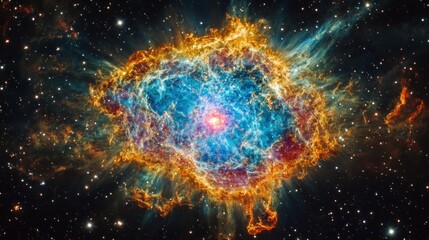 A vibrant nebula explodes with cosmic energy and celestial fire