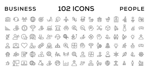 Business people line icons set. Teamwork, human resources, meeting, partnership, workgroup, success, leadership icon