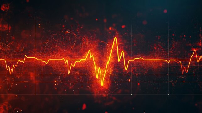 Glowing Red ECG Heartbeat Line on Gradient Backdrop with Subtle Glow Effect, Copy Space Area