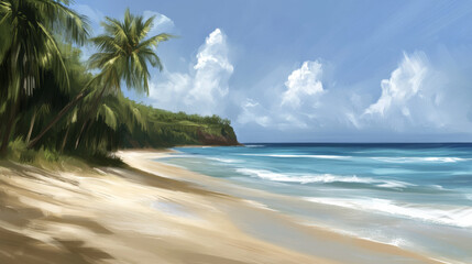 Tropical beach with palm trees and clear blue sky