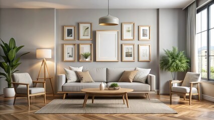 Fototapeta premium Frame Gallery Mockup at Home , Modern Furniture, Interior Design