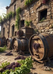 Grape harvesting in an old stone winery on the Lucan hills, natural stone, lucan hills