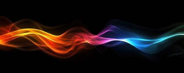 Vibrant multicolored light waves on black background