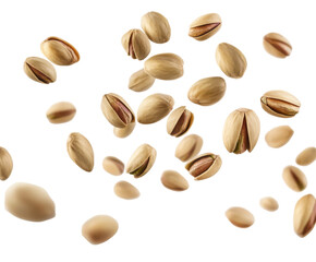 Obraz premium Pistachio nuts floating in the air, creating a dynamic and lively on transparent background. PNG
