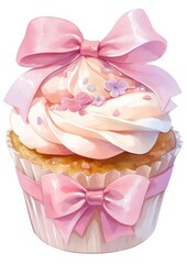 Pastel coquette cupcake illustration dessert colors.
