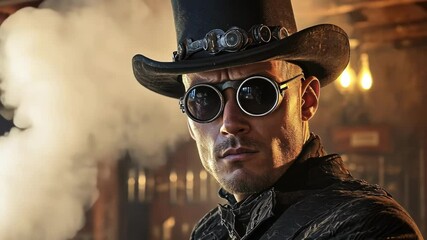 A mysterious steampunk character exuding confidence and intrigue.