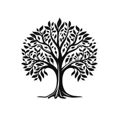 Obraz premium Stylized black tree silhouette with intricate branches, nature symbolism