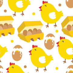 Hand drawn cute hen and egg seamless pattern. Suitable for use for wallpaper, backdrop, wrapping paper, fabrics, textile, packaging, etc