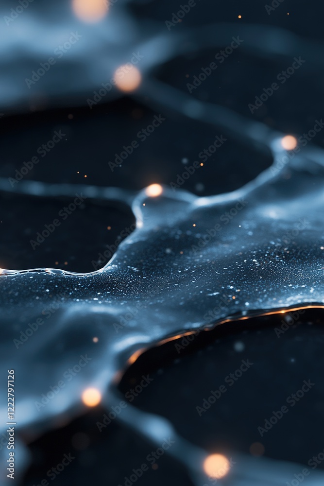 Poster a network of vein-like structures glows in blue and silver, creating a modern, sleek design across a