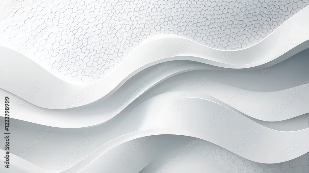 Aufkleber Abstract white waves with hexagonal shapes and smooth flowing lines