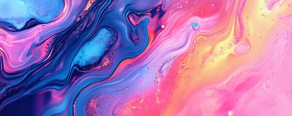 Fototapeta premium Vivid abstract fluid art with vibrant swirls of pink, blue, and yellow