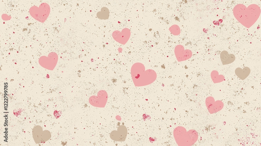 Poster a charming seamless pattern displays pink hearts of various sizes scattered across a soothing brown 