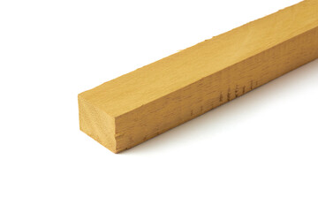 rectangular piece of jackfruit tree wood isolated white background, golden or orange yellow color durable timber used in furniture and construction