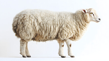 Naklejka premium North Country Cheviot Sheep Standing Calmly on a White Surface