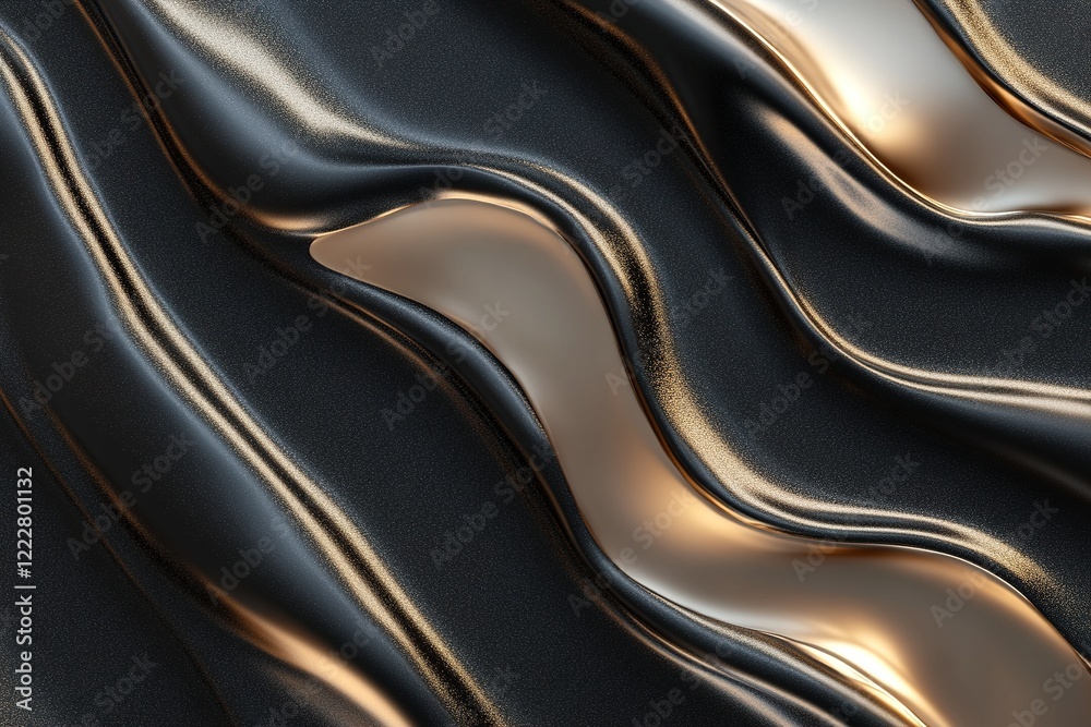 Poster smooth golden waves intertwine on a dark backdrop, showcasing reflective textures that create depth 
