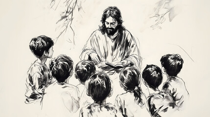 Jesus Blessing Children With Compassion and Love in a Quiet Moment