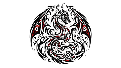 Circular Tribal Dragon Art with Intricate Patterns