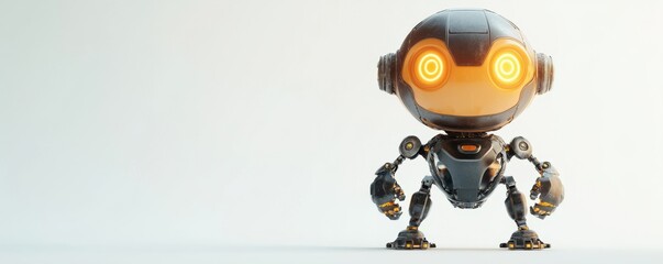 Fototapeta premium Cute futuristic robot with glowing eyes in bright studio setting