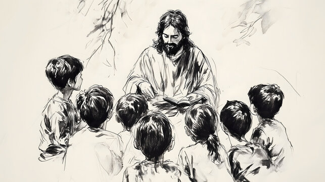 Jesus Blessing Children With Compassion and Love in a Quiet Moment