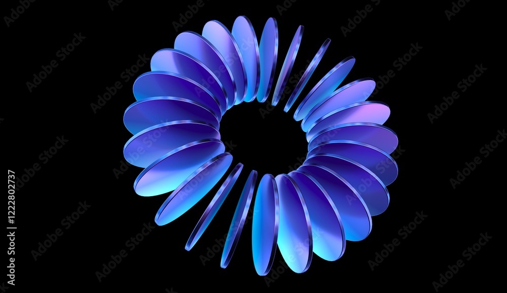 Fototapete abstract iridescent round cylinder shapes with colorful gradient. 3d rendering illustration for grap